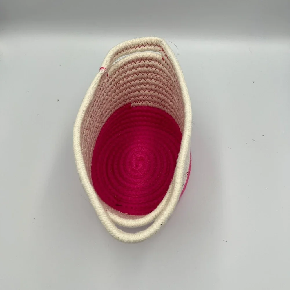 Coiled Rope Basket Kids Small Pink White NWOT Woven Storage